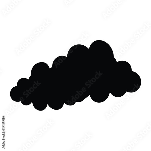 Single puffy black cloud silhouette against white background, creating an atmospheric effect