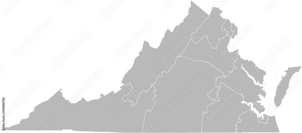 Fototapeta premium Virginia congressional districts vector map (Web Mercator projection, PPT-compatible & fully editable)