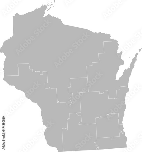 Wisconsin congressional districts vector map (Albers equal area conic projection, PPT-compatible & fully editable)