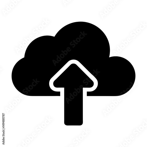 Black cloud with an upward arrow symbolizing data upload to the cloud