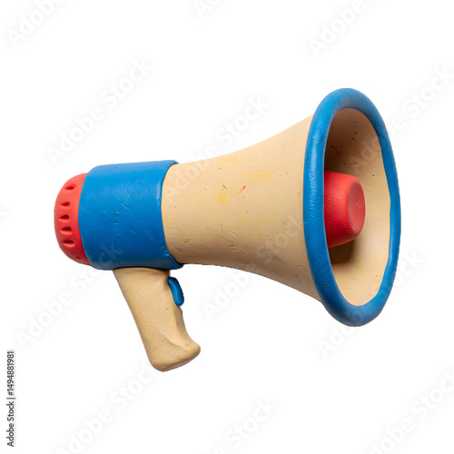 Colorful Clay Megaphone for Announcements and Promotion Isolated on PNG Background.