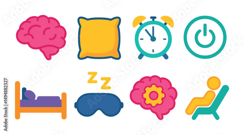 Sleep and relaxation icons set – flat, filled, bedtime and rest symbols