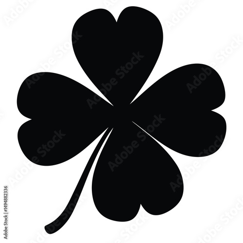 Four Leaf Clover in Black Silhouette Symbolizing Luck and Irish Heritage