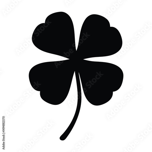 Lucky four leaf clover silhouette against white background for St Patricks day