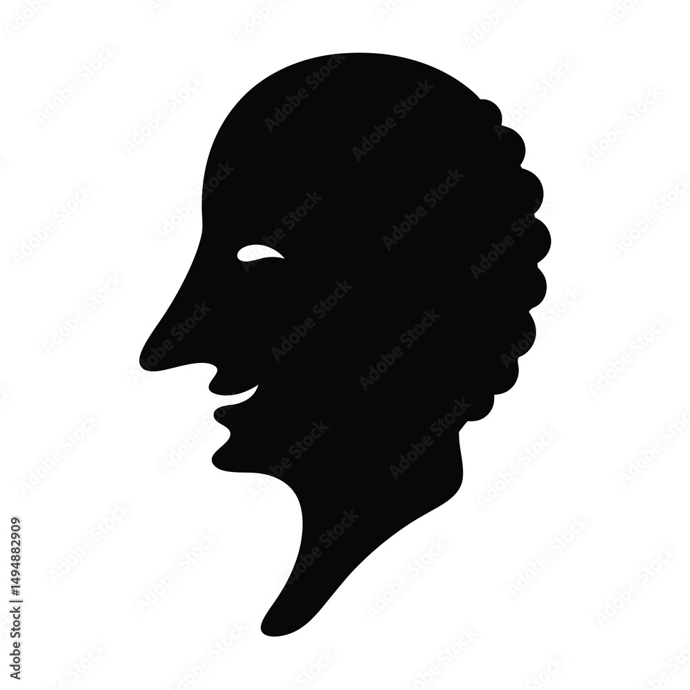 Black silhouette of a person with long nose and curly hair Black silhouette of a person with long nose and curly hair