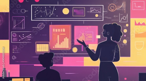 A teacher using a virtual teaching platform to explain concepts with digital tools and interactive whiteboards.