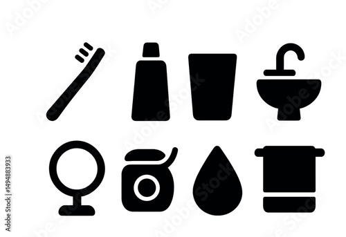 Essential bathroom icons for personal care and hygiene design