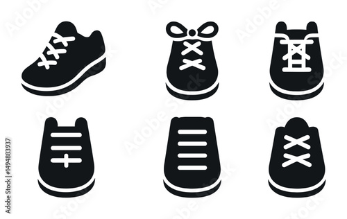 Footwear silhouette icons set – shoes, sneakers, running and sport symbols