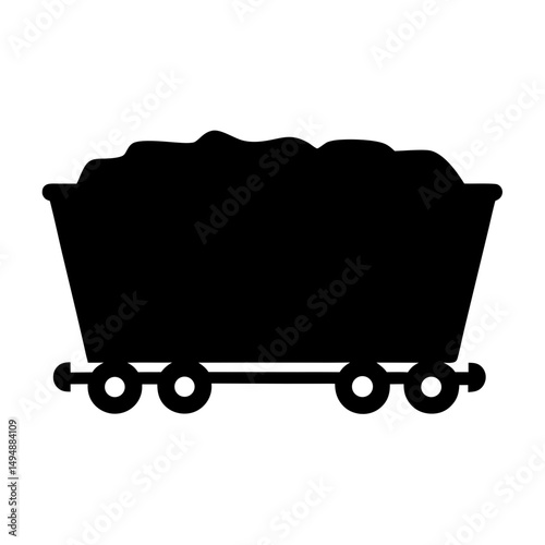 Silhouette of a mine cart overflowing with coal on a white background