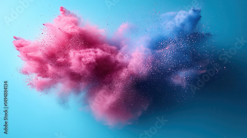 High-speed photography of soft pink and blue pastel pigment burst 