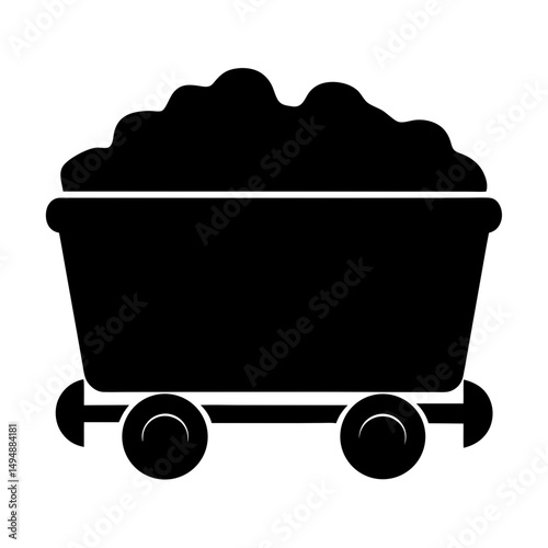 A vintage mining cart filled with coal depicted as a silhouette