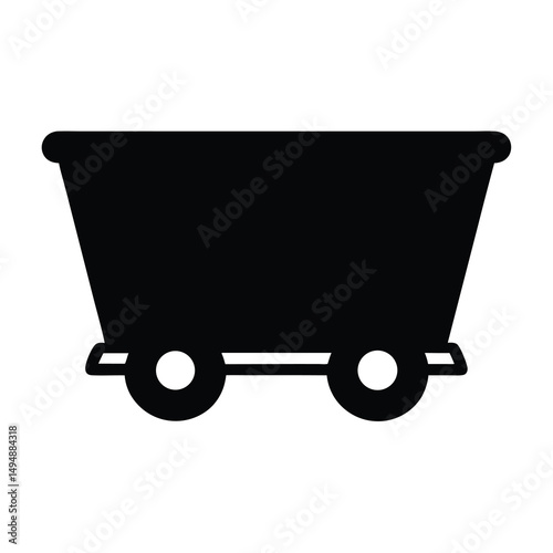 A Simple Black Silhouette of a Coal Mining Cart with Two Wheels