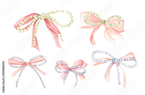 Coquette Pearl Bow Watercolor Illustration