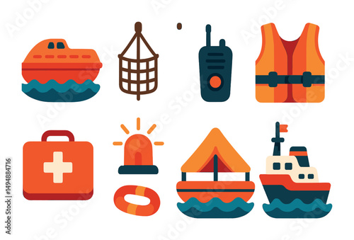 Maritime and safety icons set – 3d, nautical, rescue and emergency symbols