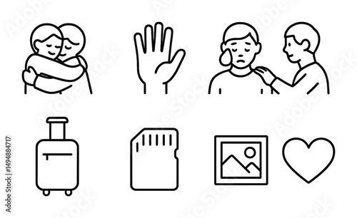 Mental health support icons set – outline, linear, empathy and counseling symbols