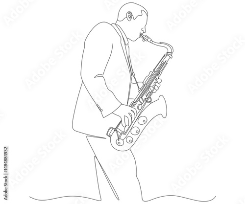 Continuous Line Drawing of a Man Playing Saxophone

