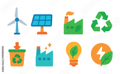 Eco-friendly living flat icons set – green lifestyle, sustainable, recycling symbols”