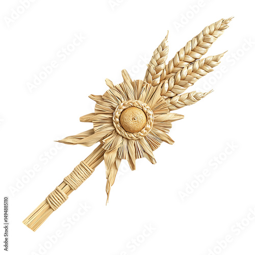 A Woven Straw Arrow with Ukrainian Sun Symbols Summ Isolated on Transparent Background