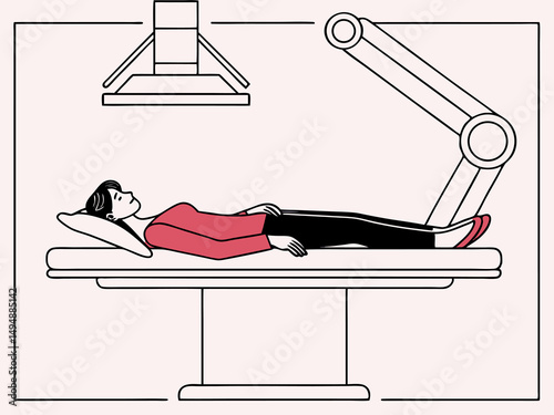 Minimalist Illustration of Patient Undergoing High-Tech Robotic Procedure in Modern Operating Room