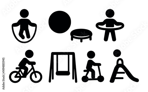 Children's silhouette icons set – playful, fun, activity symbols