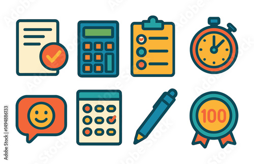 Business and finance icons set – flat, outline, office and workplace symbols