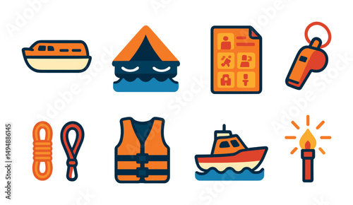 Embroidery and sewing flat icons set – craft, stitching, needlework essentials