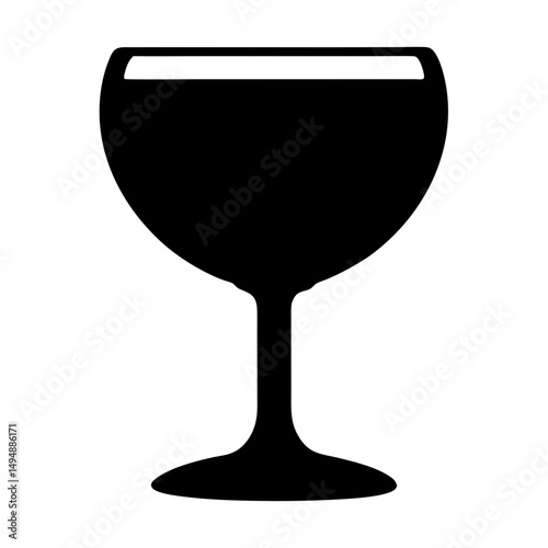 Elegant black silhouette of a full wine glass on white background