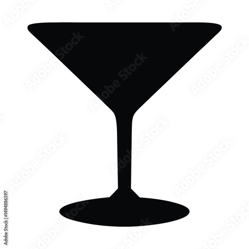 Elegant black silhouette illustration of a classic martini glass on white