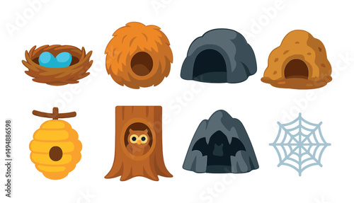 Animal habitats icons set – flat, filled, nature and wildlife symbols