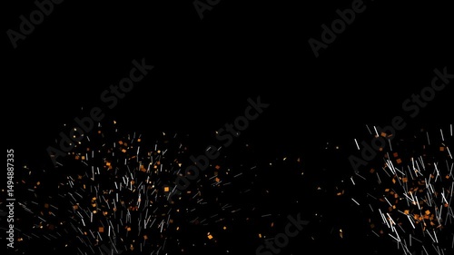 Confetti explosion with gold particles and elegant burst animation. Realistic confetti blast on transparent 4k background with alpha channel. Ideal for celebration events and CGI compositing in 4K.