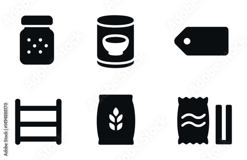 Food and grocery solid icons set – filled pantry, kitchen, cooking symbols