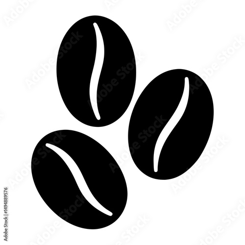 Three black coffee beans on a white background representing coffee time