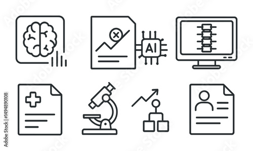 Artificial intelligence and healthcare technology icons for digital design projects