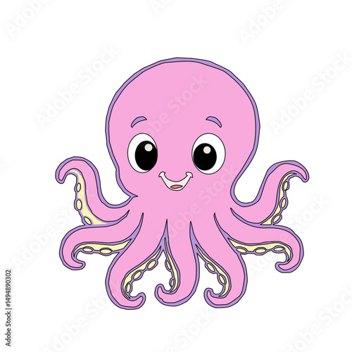 Octopus doodle art.Vector Illustration of Hand drawn Cute Octopus Doodle art. A cartoon cute octopus illustration, octopus character design.Octopus Line Icon. Funny Octopus Vector Illustration Cartoon