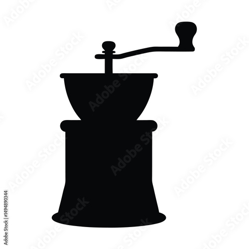 Antique coffee grinder silhouette with handle, vintage kitchen tool illustration