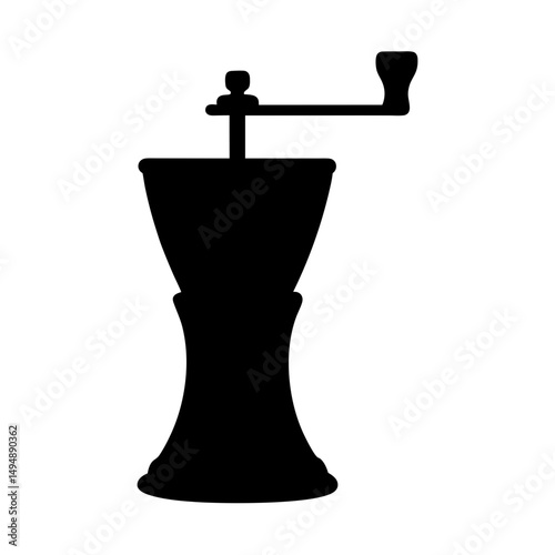 Silhouette of a vintage manual coffee grinder with a handle on white