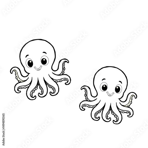 Octopus doodle art.Vector Illustration of Hand drawn Cute Octopus Doodle art. A cartoon cute octopus illustration, octopus character design.Octopus Line Icon. Funny Octopus Vector Illustration Cartoon