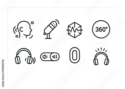 Audio and sound line icons set – headphones, headset, listening symbols