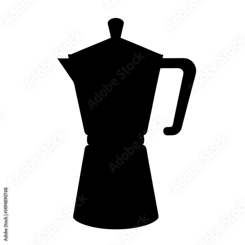 Minimalist silhouette of an Italian stovetop espresso maker, Moka pot, coffee time