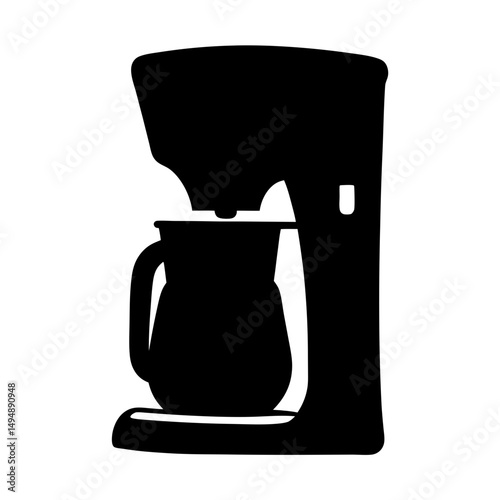 Silhouette of a modern drip coffee maker with glass carafe and base