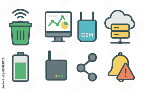 Technology and networking flat icons set – digital, communication, tech symbols