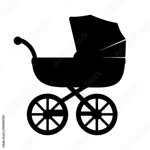 Baby Carriage Silhouette Vector, Baby Pram Icon