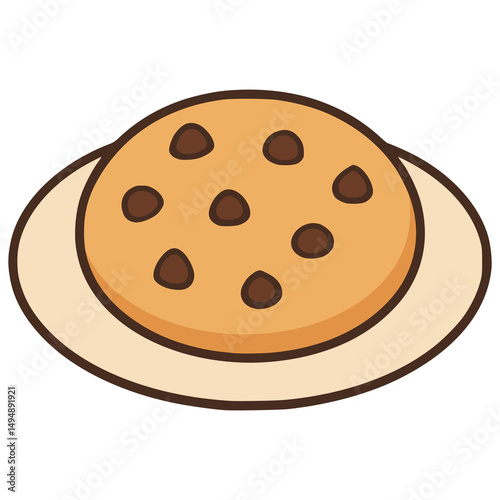 sweet chocolate chip on a plate snack flat color vector illustration template design