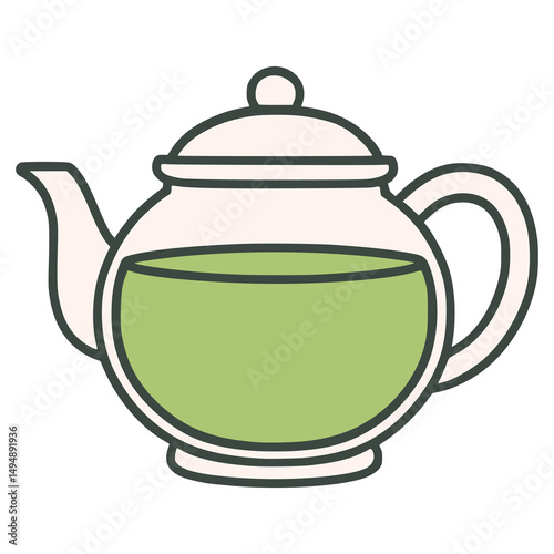 teapot full of green tea drink beverage flat color vector illustration template design
