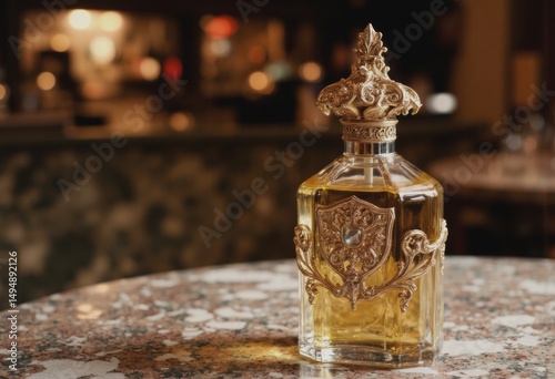 Elegant perfume bottle with ornate design, showcasing luxury and sophistication photo