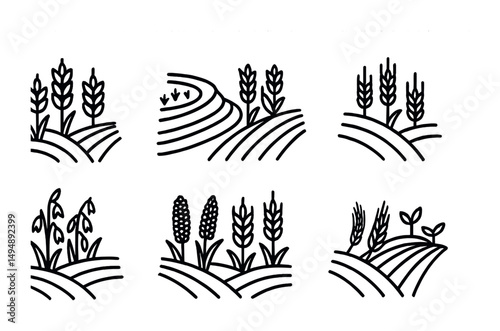 Agriculture and farming outline icons set – line, flat, rural and harvest symbols