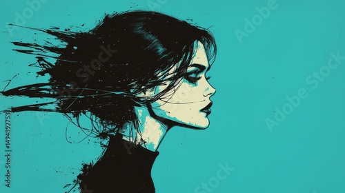 Elegant Portrait of Woman with Flowing Hair on Vibrant Background