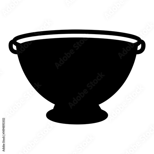 Simple black silhouette of a footed bowl with curved handles design