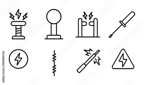Electricity outline icons set – energy, power, electrical line symbols collection