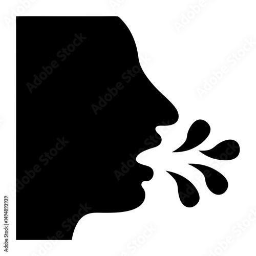 Silhouette of a person coughing or sneezing spreading droplets into the air